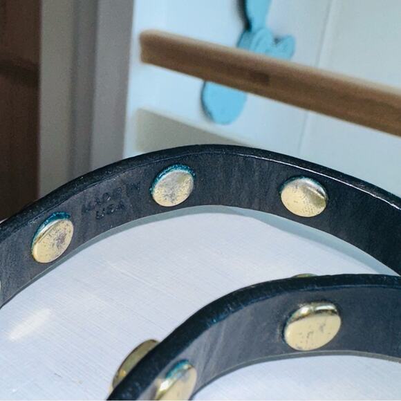 Tory Burch - Leather Double Wrap Logo Studded Bracelet, Black and Gold - Picture 3 of 5